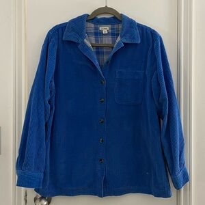 L.L. Bean cobalt blue flannel lined corduroy over-shirt / shacket, size small!